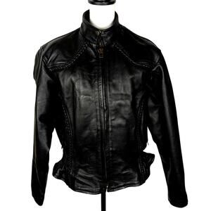 Hot leathers 100% moto jacket XXL Zip quilted liner Braided trim.Rare ClassicEUC